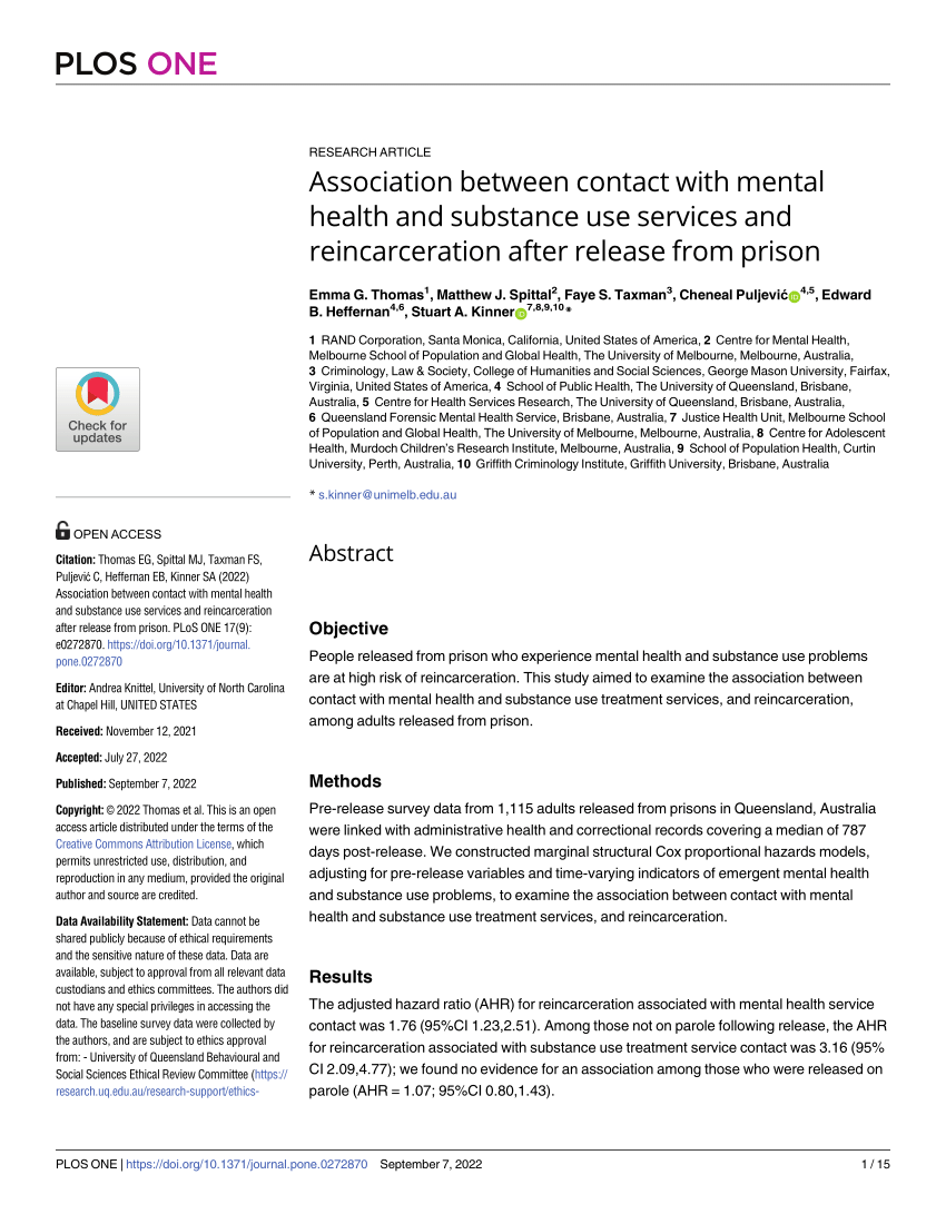 You are currently viewing Association of Mental Health Services Access and Reincarceration Among Adults Released From Prison in British Columbia, Canada