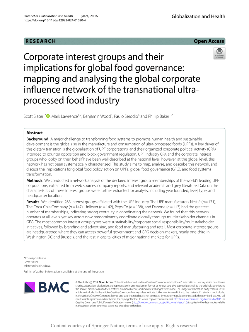 You are currently viewing Corporate interest groups and their implications for global food governance: mapping and analysing the global corporate influence network of the transnational ultra-processed food industry