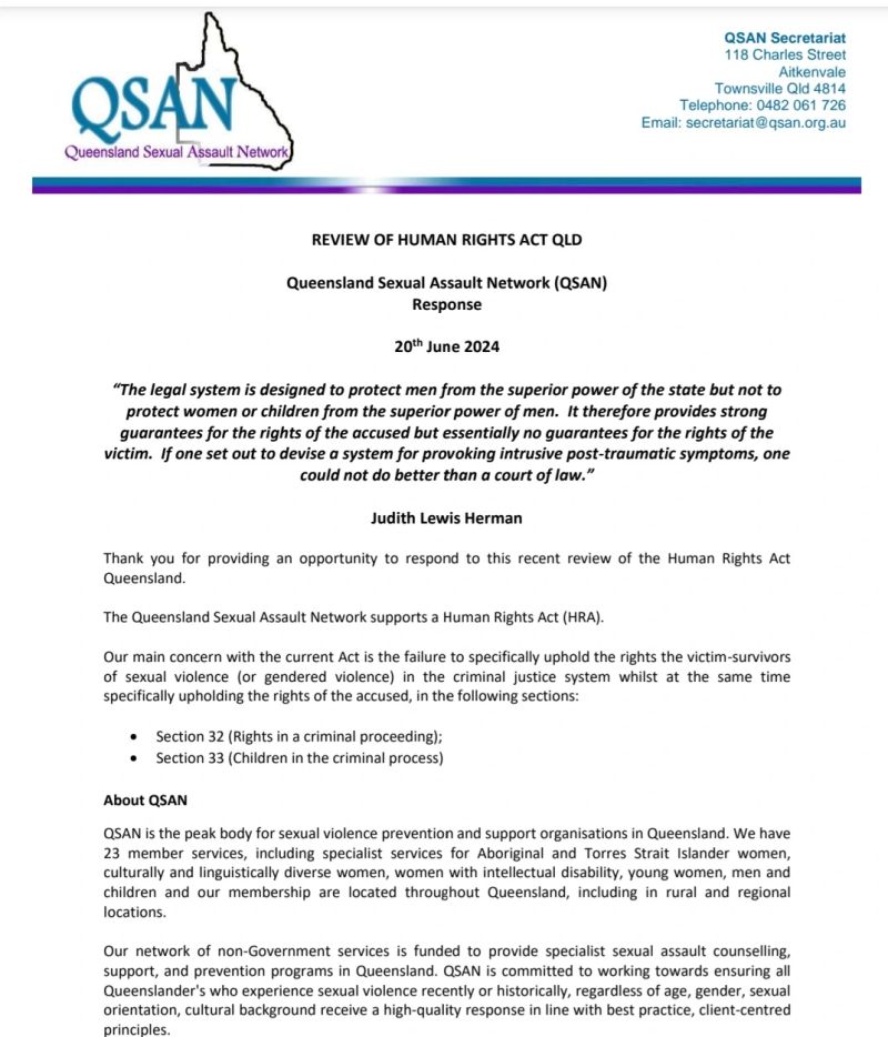 You are currently viewing QSAN submitted to the independent review of the Queensland Human Rights Act