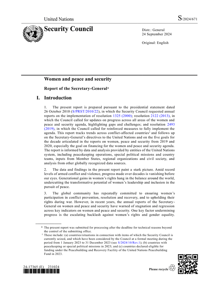 You are currently viewing Report of the Secretary-General on women and peace and security (S/2024/671) [EN/AR/RU/ZH]