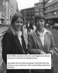 Read more about the article POV: It’s 1981 in the UK. You’re out with your girlfriends and walk into a pub for a drink… only to be told you can’t stand at the bar or you won’t be served because, well, you’re a woman.