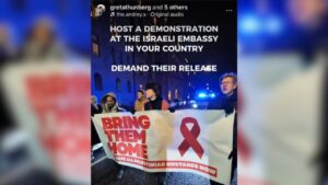 Read more about the article Palestinian activists copy Israeli ‘Bring them home’ hostage campaign with ribbons, posters